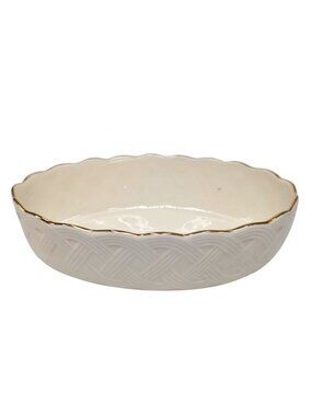 Lenox Classic Lattice Server Bowl Cream Gold Scallop Oval Porcelain Centerpiece